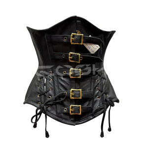 Corset de club en cuir noir de haute qualité avec armatures en acier, design multi-boucles et lacets dans le dos - Product Image 1