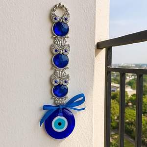 3 Adornos Colgantes de Búho con Ojo Turco para la Entrada del Hogar |   Adorno Triple Búho Nazar Battu para Colgar en la Pared, Puerta, Balcón y para Regalo |   Trae - Product Image 1