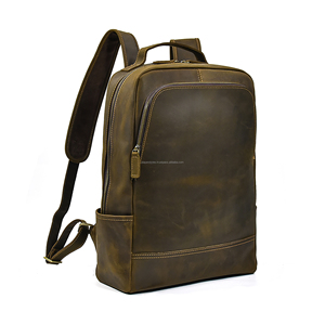 Unisex Full Grain Leather Laptop <b>Backpack</b> Customized Logo Vintage Casual Daypack Factory Wholesale Price - Product Image 4