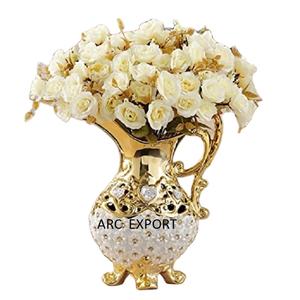Jarrón de Flores de Metal para Decoración de Bodas, Diseño Encantador en Blanco y Dorado, Venta al por Mayor, Precio Más Bajo - Product Image 1