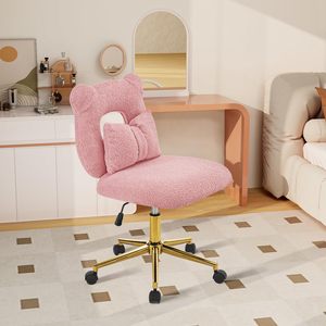 Pink Cute Desk Armchair Gold Base <strong>Chair</strong> 360 Swivel Furry Makeup <strong>Vanity</strong> <strong>Chair</strong> <strong>with</strong> Wheels &amp; <strong>Back</strong> - Product Image 4