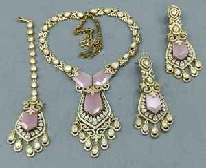 Trendy Fashionable Mehandi CZ Mossinaite kundan Necklace sku AN 299 BG/D-4 - Product Image 4