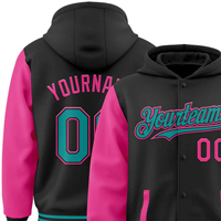 Sweat à capuche bicolore noir et rose-vert-émeraude pour homme, en polaire 100 % polyester, à séchage rapide, imprimé et brodé, fabrication OEM sur mesure