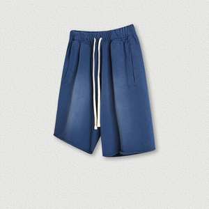 Pantalones cortos de sudor Raw Edge French Terry Fleece Heavy Cotton Casual Men's Run Fitness Vintage Acid Wash Shorts - Product Image 4