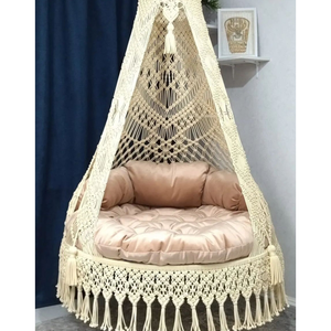 Elegante Silla Colgante Redonda de Macramé, Hamaca de Algodón para Jardín, Hermosa Silla Columpio de Macramé - Product Image 1