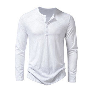 T-shirt uni en coton à col rond et manches longues pour homme, personnalisable par le fabricant, en coton épais à manches longues - Product Image 3
