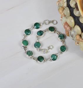 Green Emerald 925 Sterling <b>Silver</b> Tennis <b>Adjustable</b> <b>Bracelet</b> Faceted Gemstone May Birthstone Party Gift Her 9 Stone Rhodium - Product Image 4