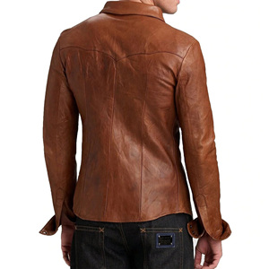 Camisa de cuero de moda para hombre hecha a medida Camisa de moda de cuero para hombre Camisa de cuero de ajuste casual Producto de Venta caliente de alta calidad - Product Image 3