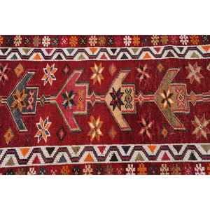 Alfombra Turca Vintage de 2.7x12.9 pies (82x394 cm), Alfombra Herki Roja Naranja con Plantas y Árboles - Product Image 5