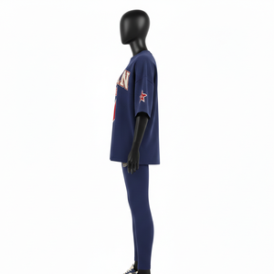 เสื้อยืดคอตตอนพรีเมียม 300GSM ชุดเลกกิ้ง 260GSM แผ่น PVC สะท้อนแสงสีรุ้ง ชุดออกกำลังกายพร้อมโลโก้สั่งทำ - Product Image 3