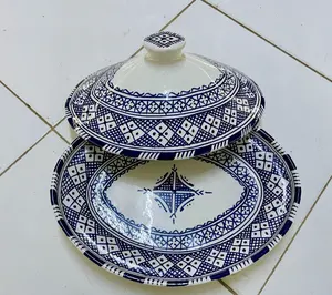 Lukisan Tangan Ovall Keramik Tajine Buatan Tangan Melayani Bebas Timbal Pot Tajine Buatan Tangan Maroko Memasak Pot