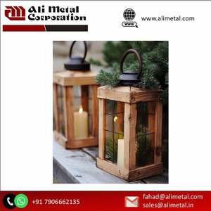 Linterna de decoración con marco de madera con asas de Metal, linterna moderna, accesorios de iluminación para el hogar, uso en interiores - Product Image 3