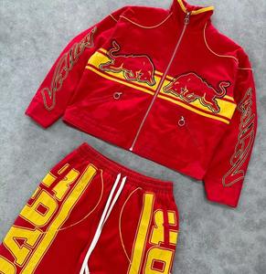 2025 Venta caliente bordado peso pesado hombres chándal Streetwear Chaqueta de algodón chándal pantalones de chándal acampanados y conjuntos de Sudadera con capucha - Product Image 2