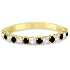 Anillo de Aniversario de Bodas de Oro Amarillo de 14K con Diamantes Negros y Blancos de 0.75ct, Elegante Alianza de Matrimonio - Product Image 3