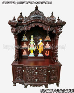 Autel de prière spirituel en bois de teck traditionnel, design détachable, taille et couleur personnalisables, durable, sculpté à la main, Mandir hindou - Product Image 2