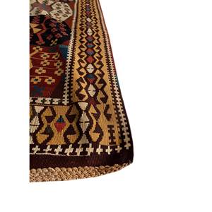 พรมขนสัตว์ลายเรขาคณิตสไตล์ Aalam Blue Kilim ขนาด 9x12 ฟุต พรมปูพื้นขนาดใหญ่สำหรับทางเข้าหรือข้างเตียง-รุ่น Paem-881 - Product Image 4