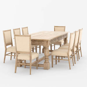 Juego de Comedor de Lujo de 9 Piezas, Madera de Teca Maciza Hecha a Mano, Diseño Moderno, Elegante Mesa con Patas Talladas, Muebles para el Hogar - Product Image 4