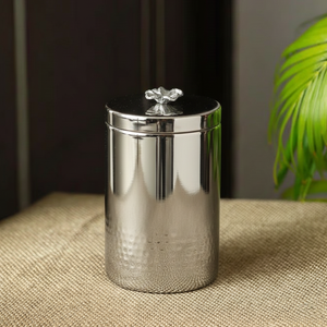 Pot moderne en acier inoxydable martelé, boîte métallique pour le stockage des aliments dans la cuisine - Product Image 1
