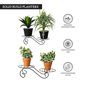 Support de pot de fleur en métal (noir, ensemble de 2, pour 4 jardinières) | Support de pot en métal pour plusieurs plantes | Intérieur/extérieur | - Product Image 3