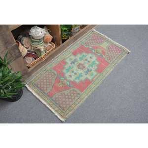 Tapis turc vintage 1.7 X 3.4ft rouge vert tissage plat grande surface Patchwork motif laine Latex support pour décorations de salon - Product Image 2