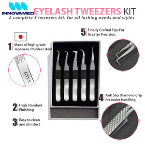 Pinzas de Precisión para Pestañas de Acero Inoxidable, Duraderas, Antimagnéticas, Renovables, de Alta Calidad, Juego de 5 Piezas para Extensiones de Pestañas - Product Image 5