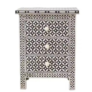 Mesita de noche de madera con 2-3 cajones tradicional elegante, incrustaciones de hueso para dormitorio, sala de estar, Hotel, muebles para el hogar, función de almacenamiento - Product Image 2