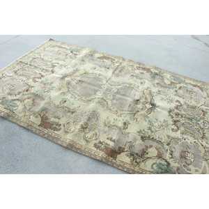 5.2x8.6 ft Rug, Vintage Turkish Rug, <b>Brown</b> Green Patchwork <b>Wool</b> Rug - Product Image 2