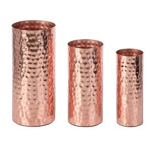 Juego de 3 jarrones de flores de cilindro alto de Metal de tono cobre para decoración de mesa de hogar y oficina florero martillado - Product Image 2