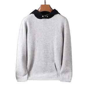 Pull à capuche pour hommes en cachemire de couleur assortie personnalisé du fabricant 2025 avec bouton - Product Image 1