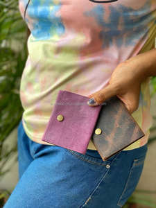 Diseño personalizado Real hecho a mano de cuero genuino tarjeteros botón a presión de alta calidad pliegue sobre cierre tarjetas de crédito carteras de negocios - Product Image 3