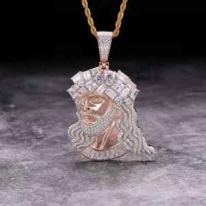 Venta caliente Hip Hop Jewelry Two Tone Plated Iced Out Leb Grown Diamond Round 925 Silver Jesus Heads Pendant - Product Image 3