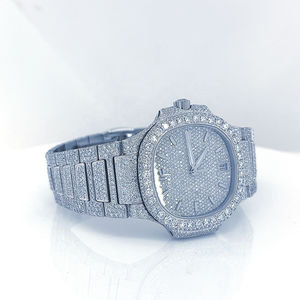 41MM Premium Quality Antique Fully Iced Out Moissanite Diamond Round Case Shape Dial with Watch for Men's - Product Image 2