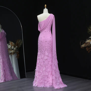 Robe de soirée rose Jancember XD034, asymétrique, pour bal de promo, avec fleurs 3D, coupe ajustée, pour cérémonie ou cocktail. - Product Image 2