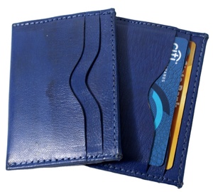 Blue Leather Slim Credit Card <b>Wallet</b> Purse With <b>Small</b> Money Pocket Zipper & Gift Box for <b>Men</b> and Woman Aesthetic Style - Product Image 1