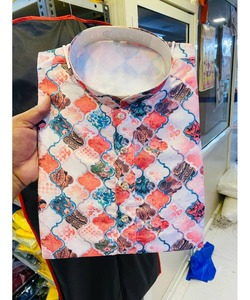 ชุด thobekurtapajama แบบสั้นของอินเดียสำหรับผู้ชายผ้าคอตตอนสำหรับงานแต่งงานมีกระดุมคอปกดีไซน์แบบโซ่