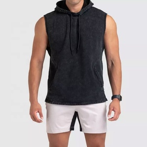 Custom Fleece Super Soft Acid Washed Cotton Street Wear <b>Sleeveless</b> Pullover <b>Hoodies</b> for <b>Men</b> - Product Image 2