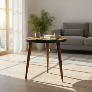 Table à manger/à café en bois d'acacia en résine époxy faite à la main, luxe moderne, personnalisable, imperméable, cadeau de Diwali, Ramadan, condoléances, salon - Product Image 1
