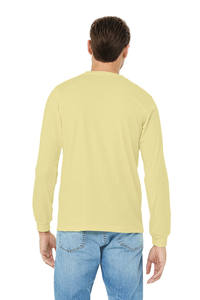 Light Yellow <b>Men's</b> <b>Long</b> <b>Sleeve</b> Crew Neck <b>T</b> <b>Shirt</b> Regular Fit Cotton Jersey Lightweight Casual Top for Seasonal Apparel Programs - Product Image 3