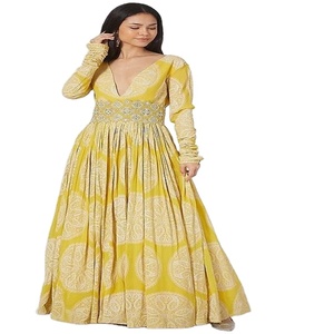 Kanya Fancy Garments - Tenue de soirée de créateur - Costume Anarkali Salwar de couleur violette - Inde - Pakistan - Lin - Viscose - Soie - Meilleure qualité - Product Image 1