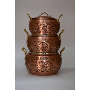 Juego de 3 grabados de diseñador vintage con acabado antiguo de latón con mangos de metal chapados en oro para las mejores cacerolas de agarre de la India - Product Image 1