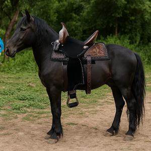 Caballo de cuero occidental silla de montar de alta calidad floral tallado a mano - Product Image 2