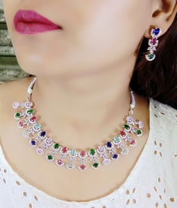 Customise Handmade Brass Choker <b>Necklace</b> Set With AD Stones For Weddings Engagements Anniversaries Parties Great Gift Idea - Product Image 1