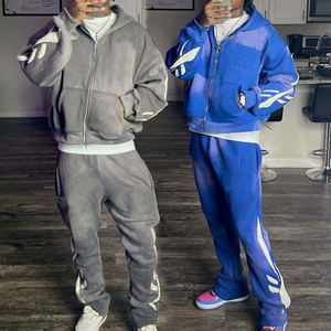 Customized Men's Winter Hooded <b>Tracksuit</b> Set Solid Puff Printing Flared Jogger Pant Sweatsuit Hoodie Custom Design 100% Cotton - Product Image 3