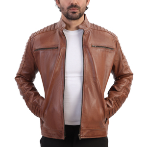 Chaqueta Bomber de Piel de Oveja Marrón/Negra Personalizada de Moda Invierno 2025, Cuero Genuino para Hombre, Ecológica e Impermeable - Product Image 6