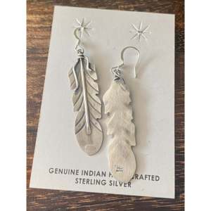 Sterling Silver Navajo Feather Dangle Earrings with Freshwater Pearl and <b>Shell</b> Butterfly Accents - Product Image 5