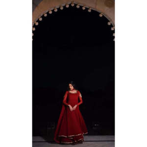 Handmade <b>Red</b> Organza A-Line Long Frocks Elegant Floor-Length Prom Dresses <b>Sequined</b> XS Crocheted Techniques for Elegant Looks - Product Image 4