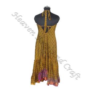 SD005 femmes été Boho Hippie Vintage soie robe licou recyclé Saree longue robe de soirée pour les filles - Product Image 2