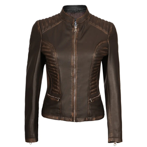Chaqueta de invierno de piel de oveja genuina para mujer, cuero lavado, relleno de algodón, patrón sólido, cremallera a prueba de viento, estilo de procesamiento crudo - Product Image 1