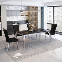 Ensemble de table à manger ronde moderne et luxueuse avec plateau en pierre, 4 chaises, plateau en marbre, pieds en métal