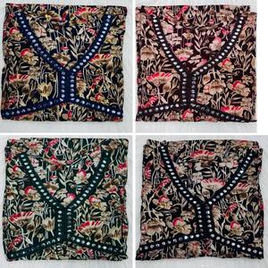 Womens Ethnic Naira Cut <b>Dress</b> in Heavy Rayon Full Flair Design with <b>Long</b> <b>Sleeves</b>, Print, and Foil Mirror Detailing - Product Image 5